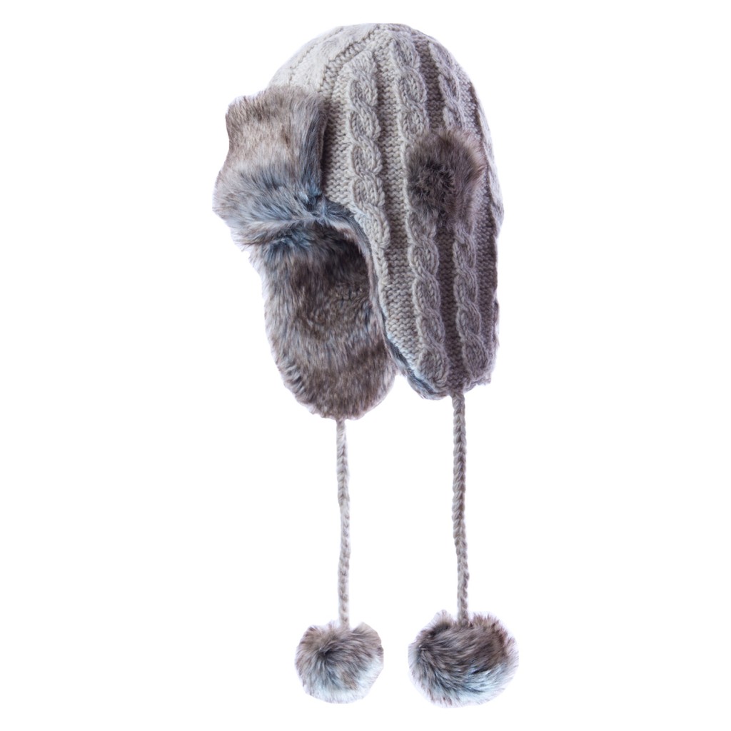 grey faux fur lined trapper hat