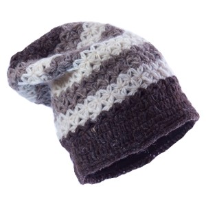 Gray Ivory Intricate Crochet Long Slouchy Beanie